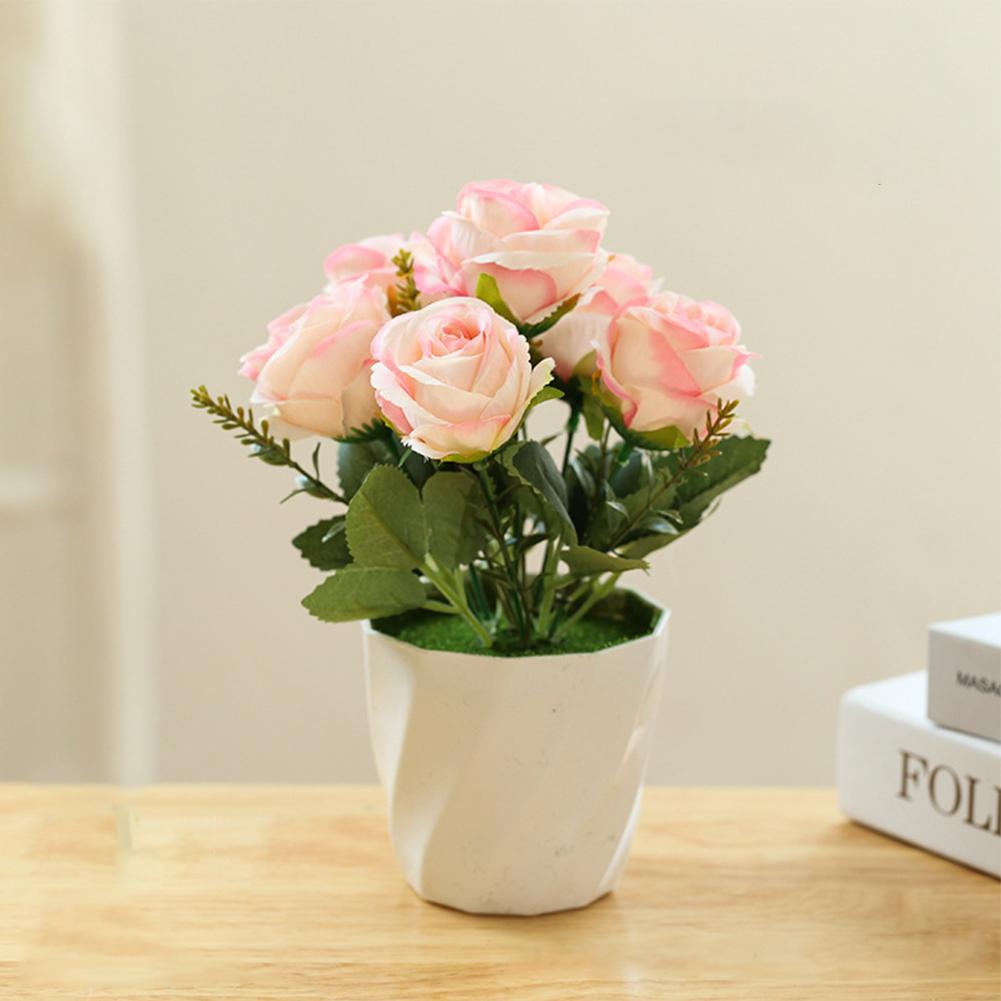 Artificial Rose Fake Plant Flowers Potted Ornament
