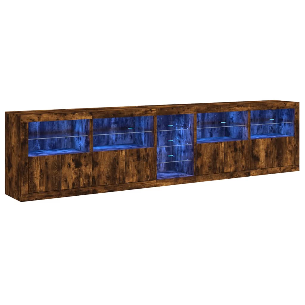 Sideboard with LED Lights Smoked Oak 283 x 37 x 67 cm