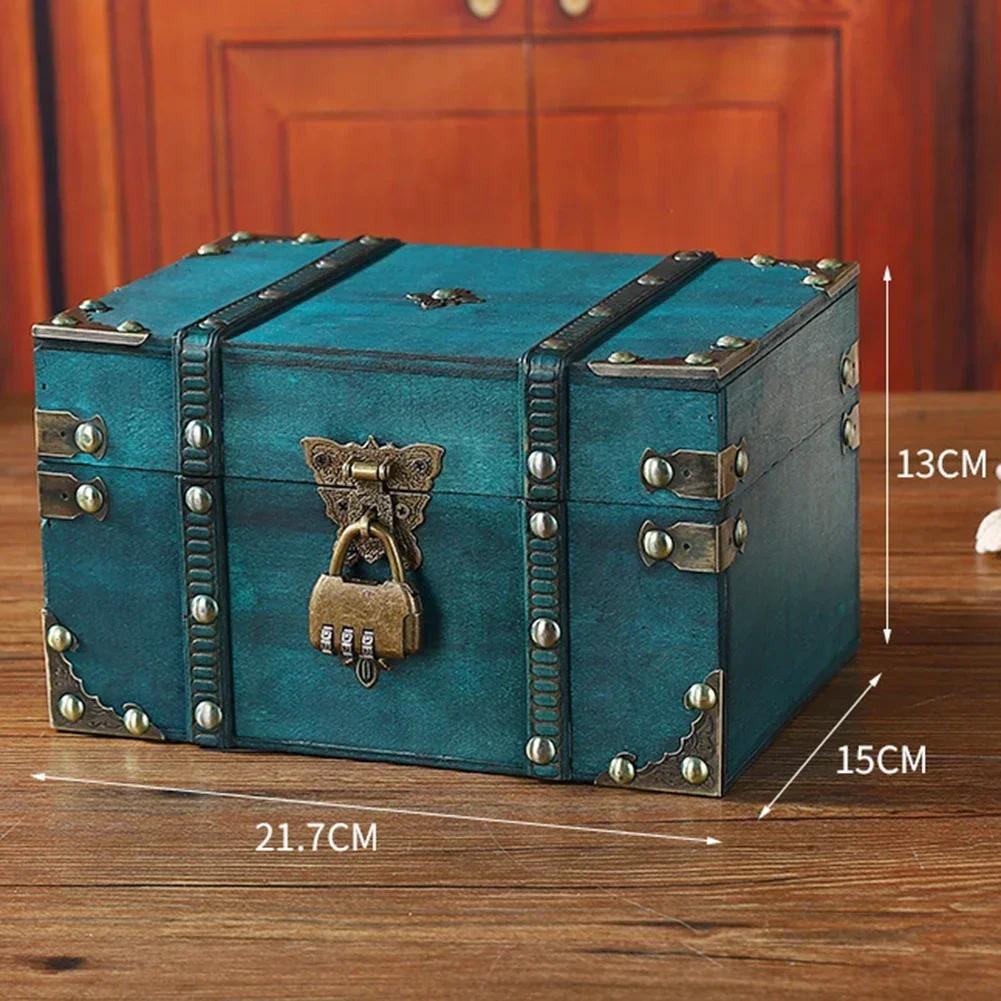 Secure Wooden Treasure Box with Lock for Keys and Passwords Retro Style Storage Solution for Home or Office Decor