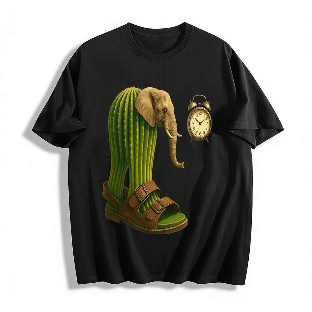 Cactus Elephant Sandal Creative Print Casual T-Shirt Pure cotton T-shirt XXS