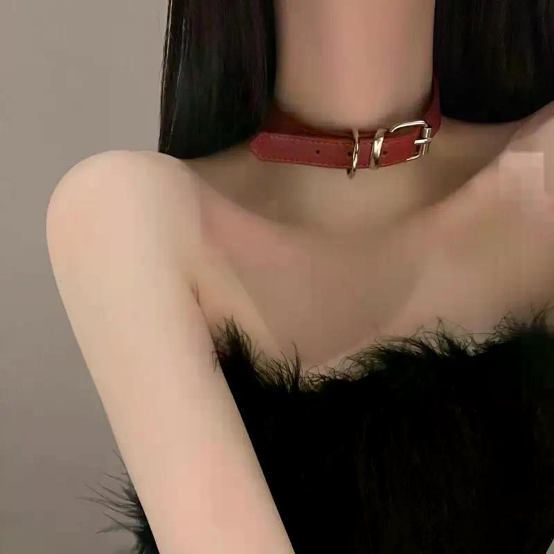 Gothic Punk Belt Buckle Choker Necklace Dark Durable PU Leather Jewelry for Men Women Music Festival Outfit