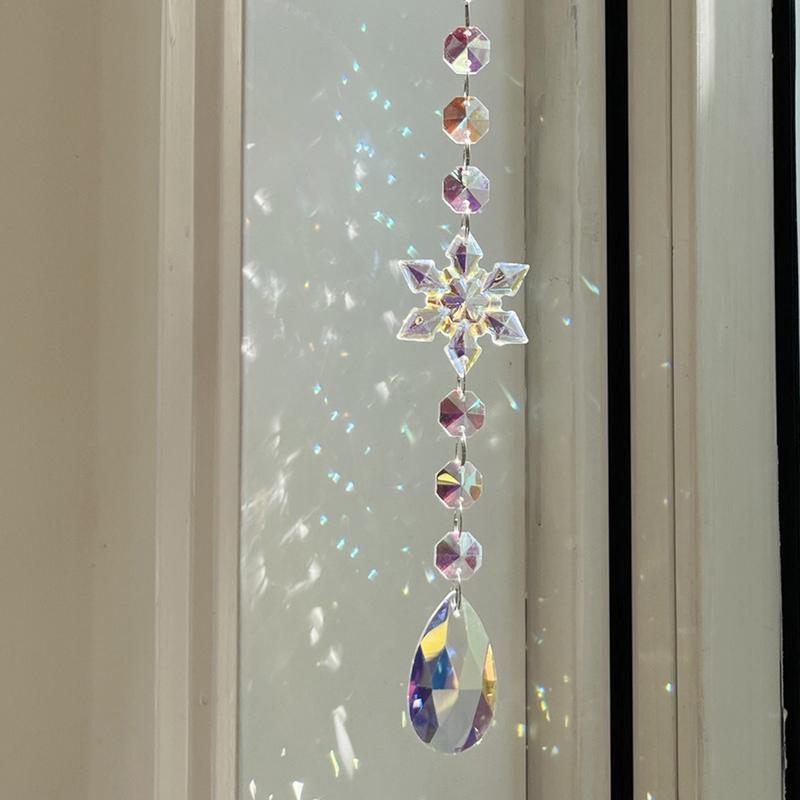 Crystal Decoration Pendant Acrylic 6Pieces Christmas Ornaments Crystal Ornament Winter Ricicle Drop Glitter Rainbow Car Pendants