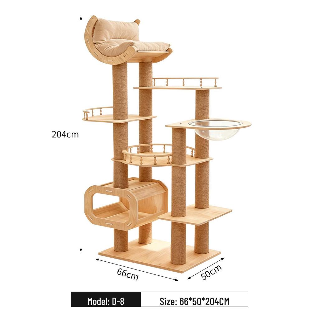 Space-Saving Wooden Multi-Level Cat Tree with Integrated Capsule Bed