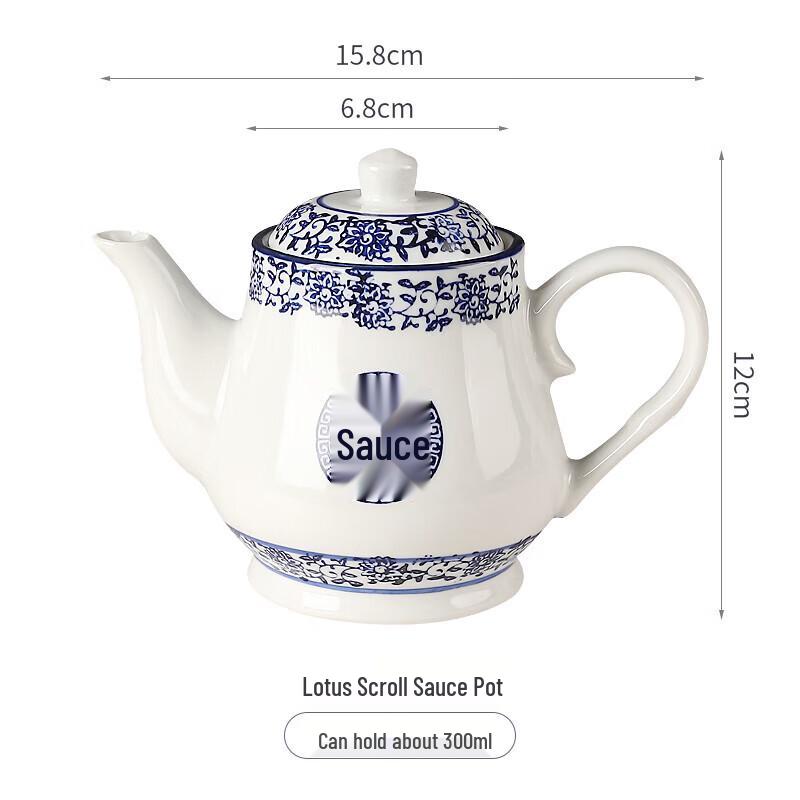 Junchu Blue and White Porcelain Lotus Sauce Pot