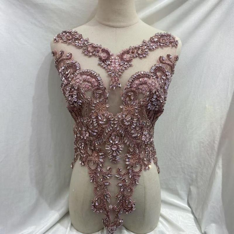 22 Colors Hand-Sewn Glass Rhinestone Beaded Embroidered Mesh Applique Patches for Dress Decoration Clothing Accessories
