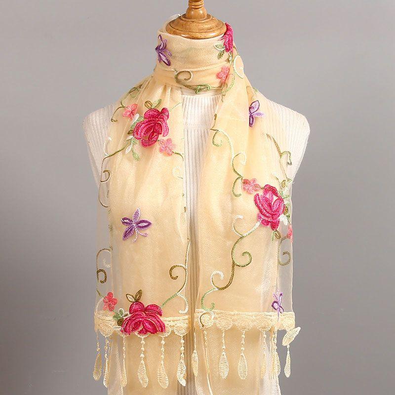 Silk Scarf for Women In Winter Elongated Embroidered Flower Scarf Draped Over A Shawl Patchwork Lace Scarf Fashionable Neck Protection Scarf