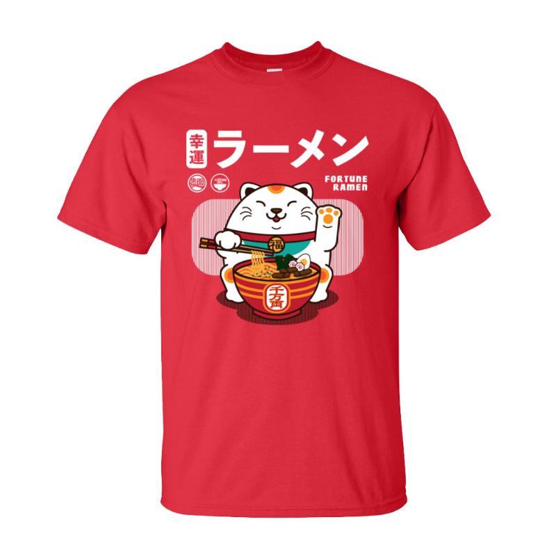 Fortune Ramen 100% Baumwolle Herren Kurzarm T-Shirt Normales Sommer/Herbst T-Shirt Sweatshirts Niedliches Katze Nudel T-Shirt