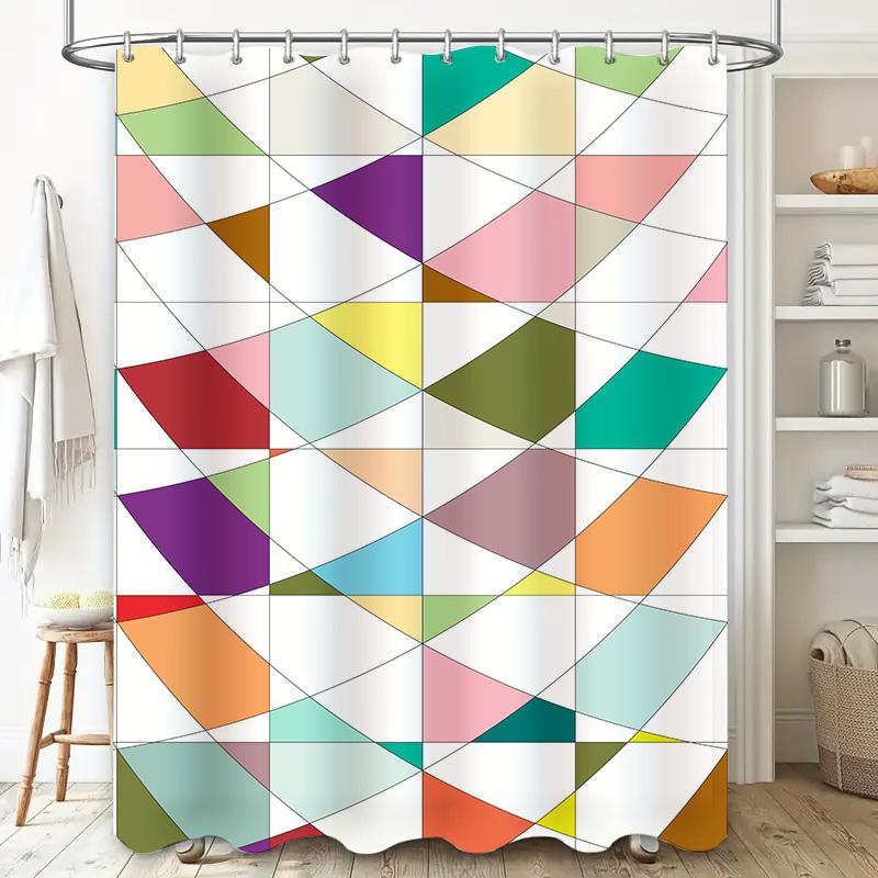 Colorful Geometric Shower Curtain Bathroom Decor Ideas 3D Printed Water-Resistant Fabric Easy Install Hook Rings Set For Bathtub