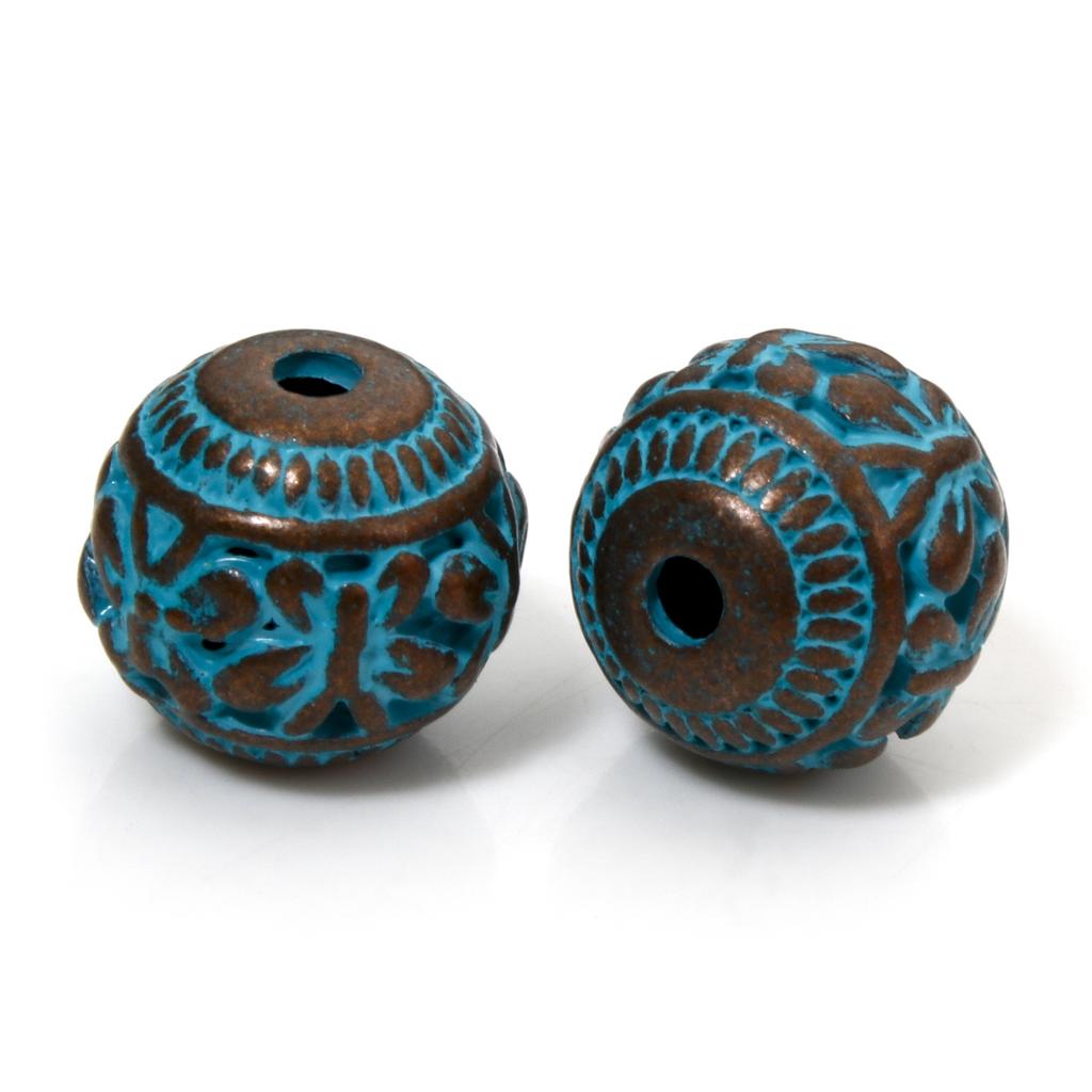 10 Pièces Alliage à Base de Zinc Perles Espacement Patinées Pour Fabrication de Bijoux DIY Charme Motif Rond Sculpté Cuivre Antique Bleu Fermoirs