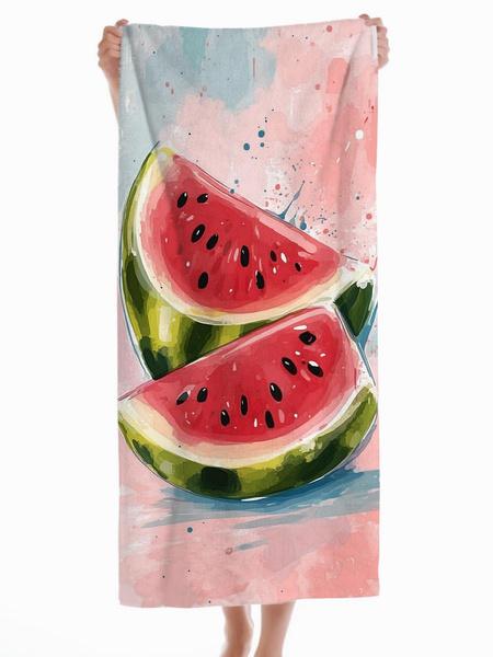 

Watermelon Slice Print Bath Towel - Soft Absorbent Beach Towel for Family & Travel, Bright Summer Design for Fun Vibes W40*H60(CM)