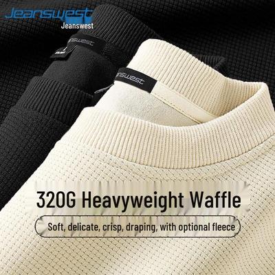 Jeanswest Men's Heavyweight Waffle Knit Crew Neck Sweatshirt