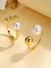 Waterproof Double Ball Open Ring for Women, Asymmetric Wrap Open Adjustable Ring, Stainless Steel Girlfriend Jewelry Gifts