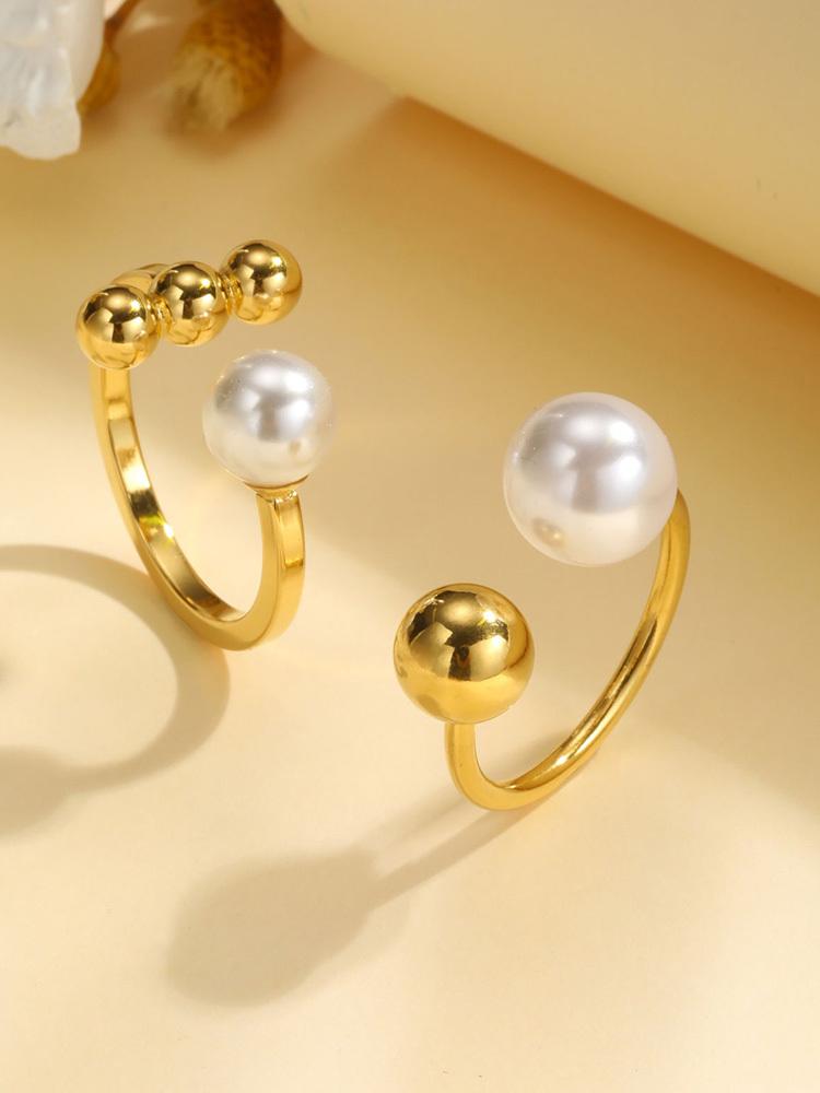 Waterproof Double Ball Open Ring for Women, Asymmetric Wrap Open Adjustable Ring, Stainless Steel Girlfriend Jewelry Gifts