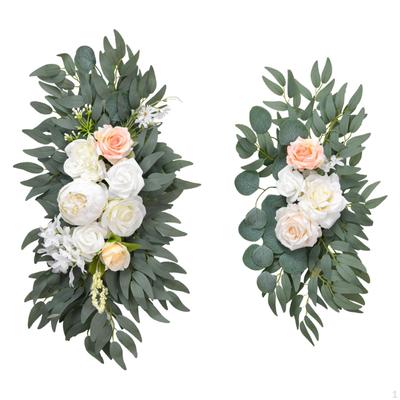 2 Pieces Wedding Arch Flowers Green Leaves Faux Flower Swag Handmade Rustic Welcome Sign Decoration