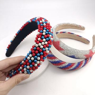 Breiter Damen Mädchen Stern Flagge Schwamm Strass Gepolstertes Haarband Plastik Stirnband Unabhängigkeitstag Erwachsene Haarschmuck