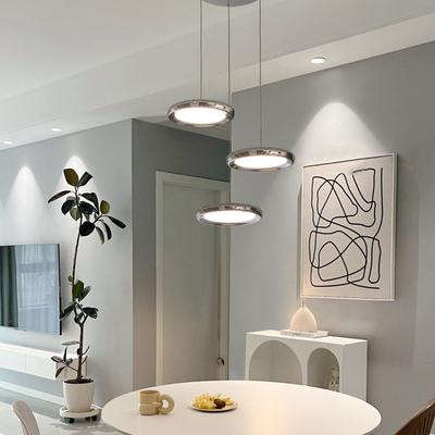 Nordic LED Restaurant Chandelier Dining Room Bedside Table Black Chrome Color Three Heads Round Straight Plate Pendant Light