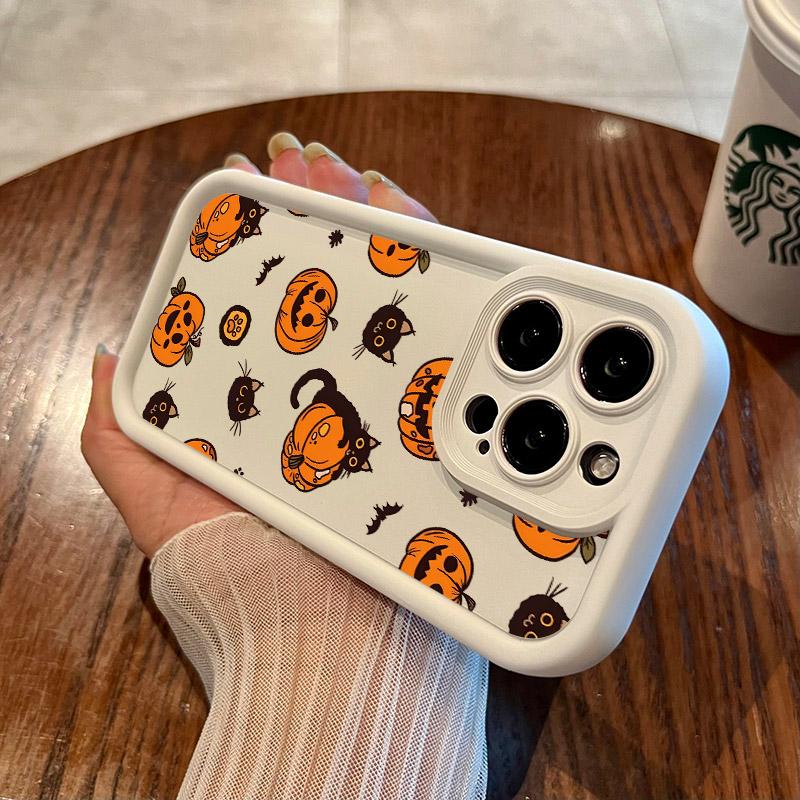 Halloween Cat Pumpkin Bat Silicone Soft TPU Phone Case for iPhone 16 Pro Max 15 Plus 14 13 12 11 17 Air 16E Shockproof Cover