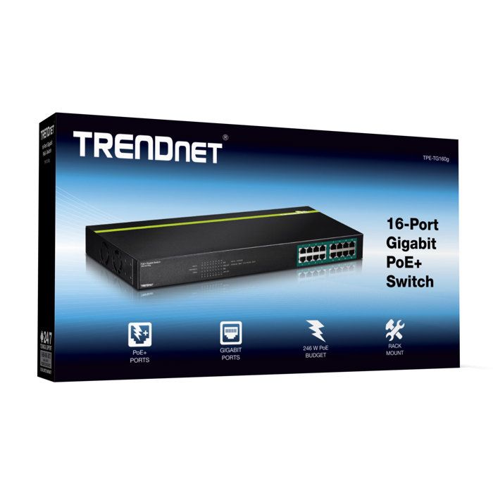 Commutateur Ethernet - TRENDNET - TPE-TG160G - 16 Ports - PoE/PoE+ - Montable en rack