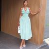 European and American Women's Clothing Autumn New Fashionable and Elegant Neck Sleeveless Plaid Bow Slim Dress