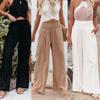 Women's Spring/Summer Cotton Linen Wide-Leg Elastic Waist Pants - Available in Various Colors