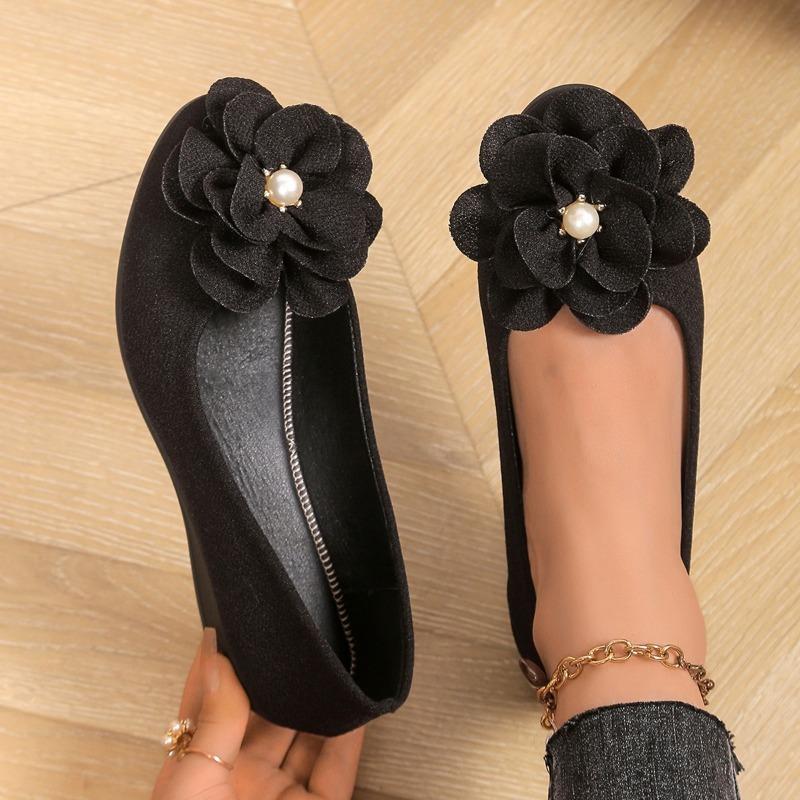 Fashion Plus Size 2025 Summer Hot Sale Women's Round Toe Flats Soft Sole Casual Shoes Pearl Floral Shallow Slip on Daily Outdoor Flats