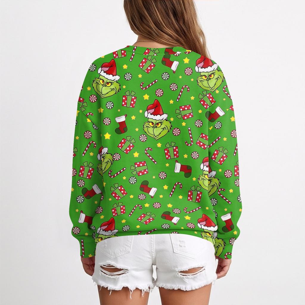 Women's Casual Christmas Print Neck Pullover Sweatshirt