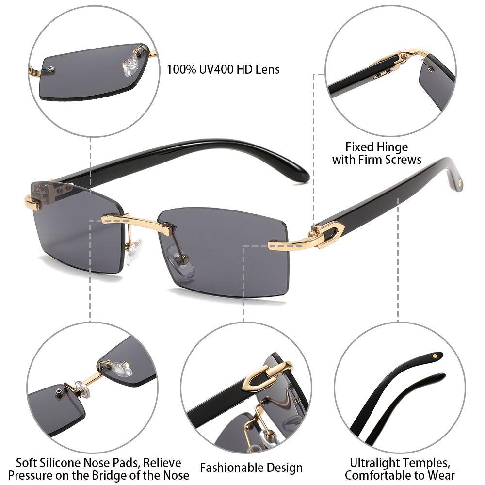 Men Women Eyewear UV400 Rimless Rectangle Sunglasses Fashion Shades Punk Sunglasses Driving Sun Glasses