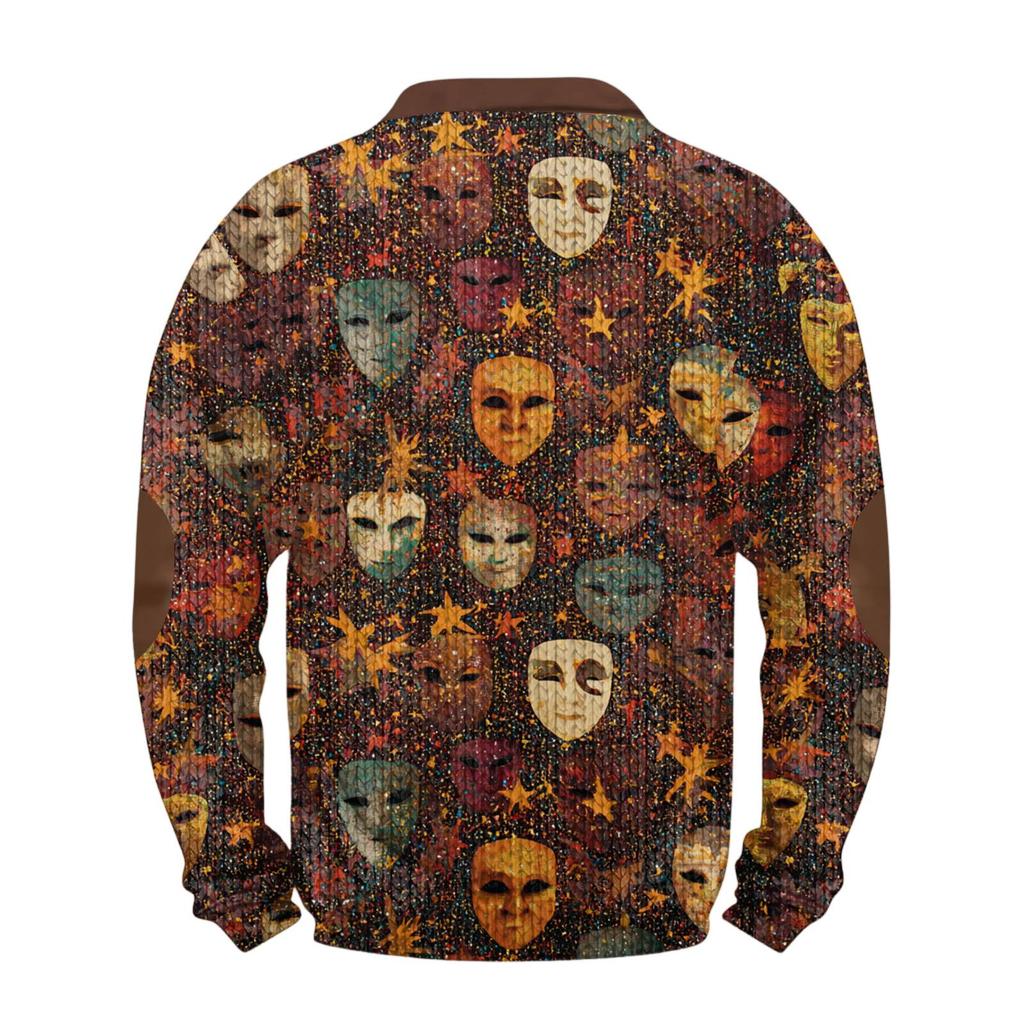 Mens Christmas Sweater Zip Up Sweatshirts Vintage Knit Graphic Sweatshirt CarnivalStand Collar Pullover