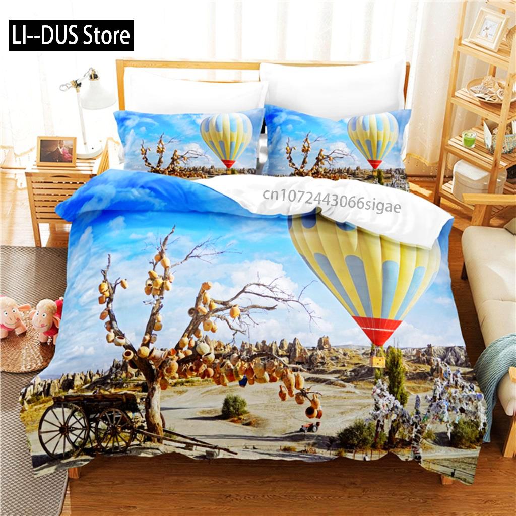 Comforter Hot Air Balloon Bedding Set 3D Bedding Digital Printing Queen Size Bedding Set Fashion Design Comforter (quilt)-EU Single(135*200cm)3pcs