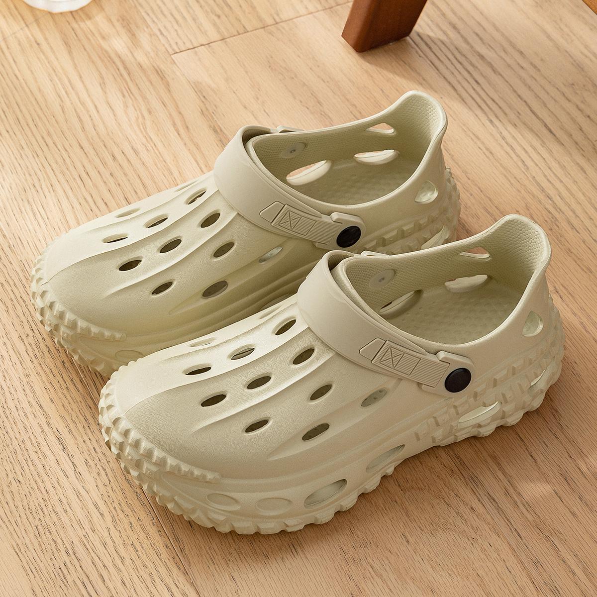 

Summer Men Sneakers EVA Beach Thick Bottom Hole Shoes Fashion Comfortable Non-slip Trainers Breathable Leaky Quick Drying Men Sneakers 40 бежевий