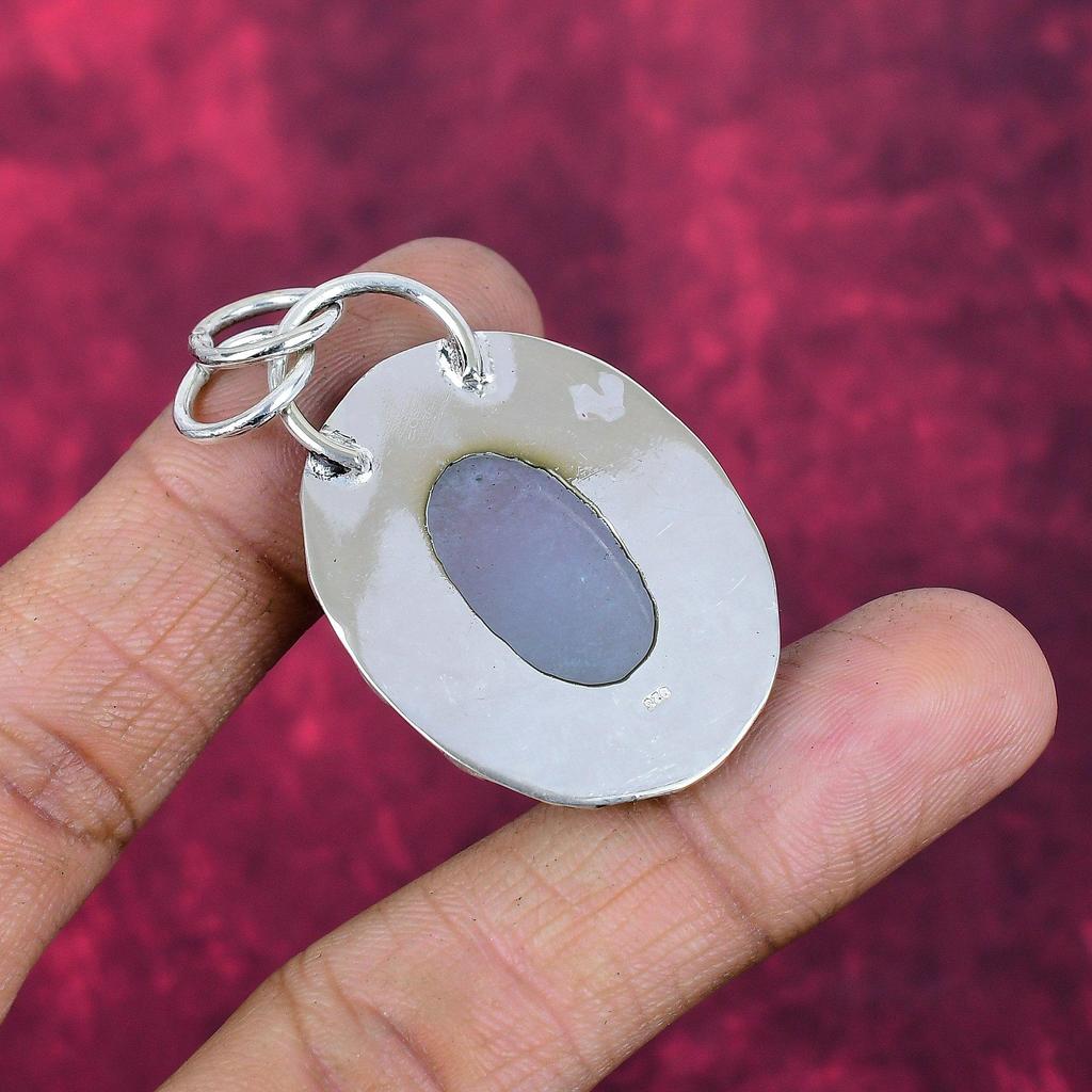 Aqua Chalcedon Silber Edelsteinschmuck, 925 Sterlingsilber Anhänger, Handgefertigter Alltagsschmuck für Frauen