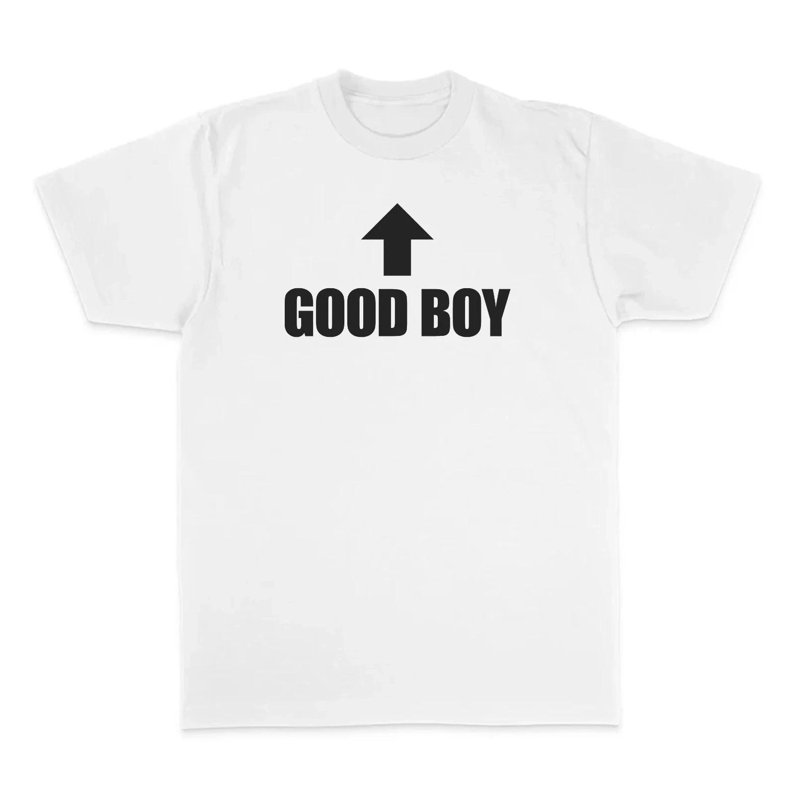 Good Boy T-Shirt White Funny Arrow Graphic Tee Men’s Casual Novelty Top Gift L