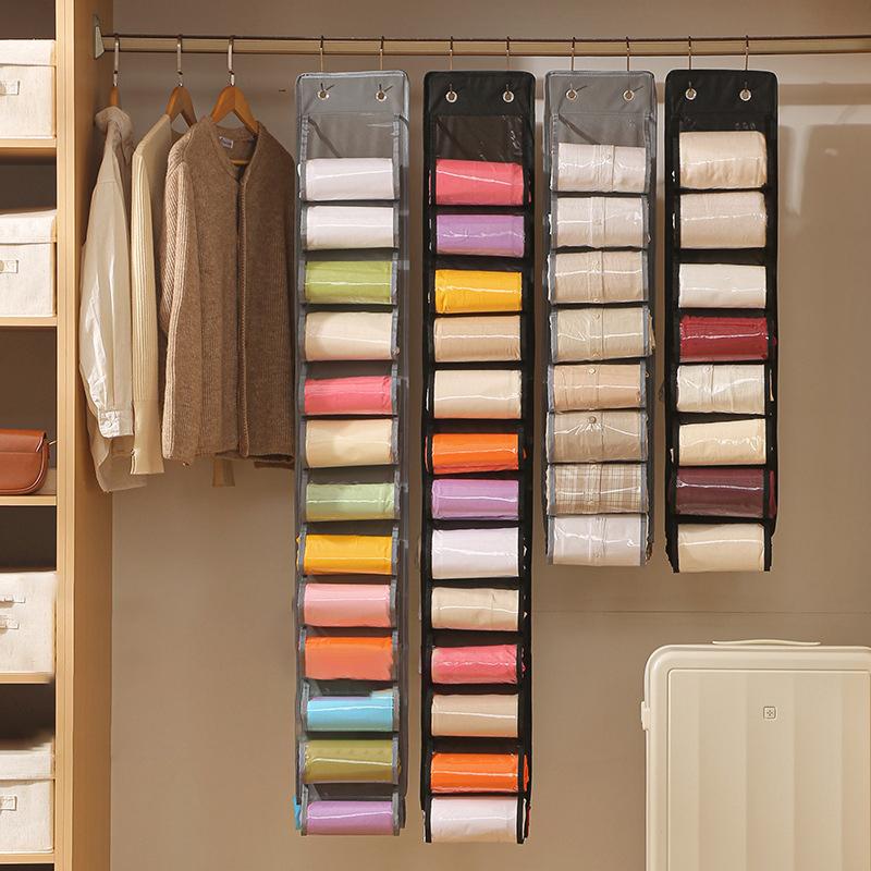 Sac de Rangement pour Leggings Cintre de Rangement Compartiment de Rangement Cintre Pliable Organisateur de Leggings Vêtements Placards Portables Porte-Rouleau