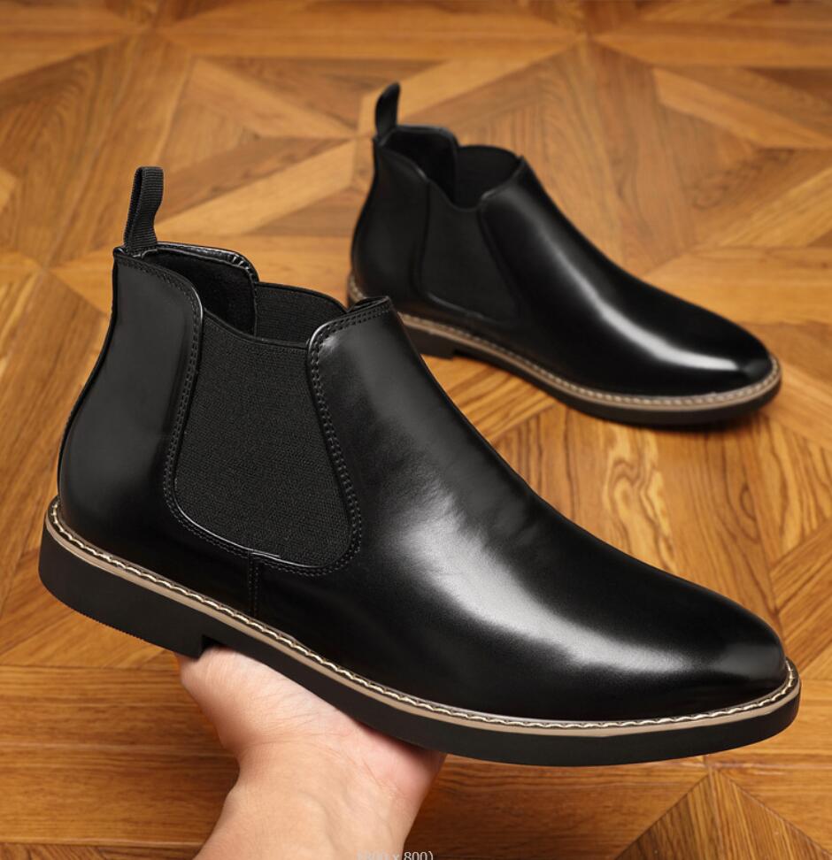 Autumn British Chelsea Boots Men's Retro Leather Short Boots Business Formal Pointed Office Oxford Shoes
