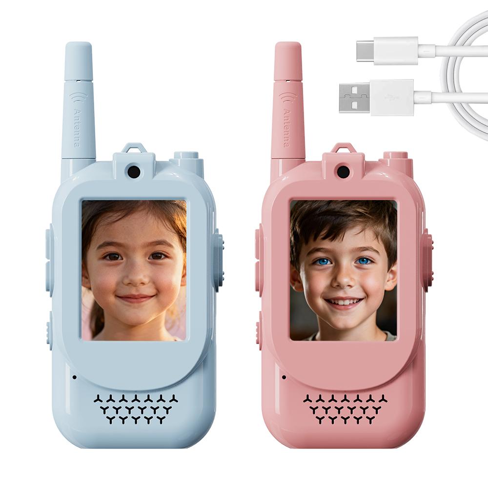 

Children Kids Video Walkie Talkie Toys Outdoor 2 Pack Rechargeable Toddler Parent-Child Intercom With HD Camera For Boys & Girls синий