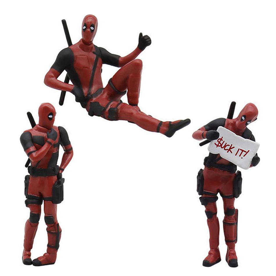 

Deadpool Action Figure 3Pcs/Kit Adorable Figure Sitting lying Posture Car Home Desk Decoration Office Marvel X-MAN Funny Miniature Playthings