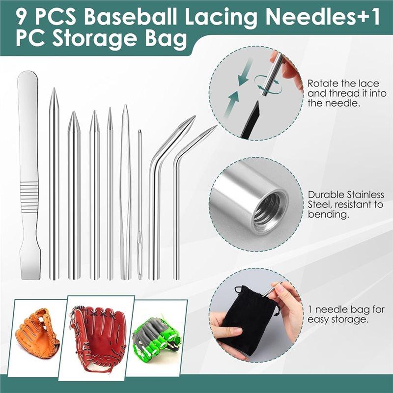 Kit di Lacci per Riparazione Guanto da Baseball Include 2 Lacci in Pelle 10 Fermalacci 9 Lacci per Guanti Con Borsa con Cinturino di Ricambio