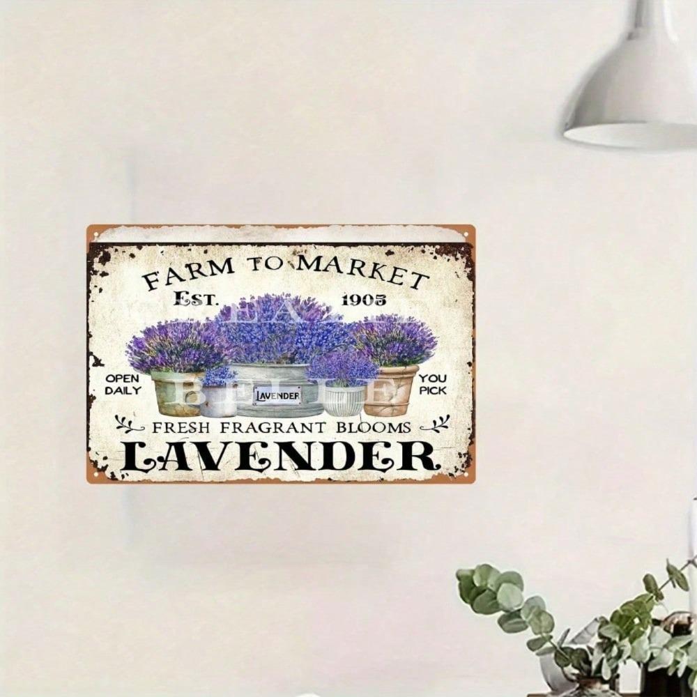 Vintage Lavender Farmhouse Metal Wall Art Rustic Floral Plaque Home Decor