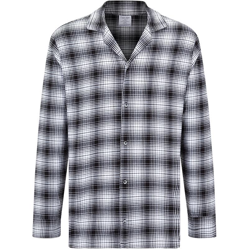 

Calvin Klein Fashion Plaid Flannel Button-Down Collar Comfortable Pajama Top Men tops Black White NM22025T9 XL