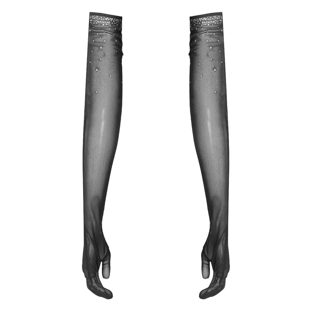 Dámské Jedna Pár Síťované Taneční Rukavice Třpytivé Kamínky Pět Prstů Plná Délka Rukavice Výkonnostní Doplněk