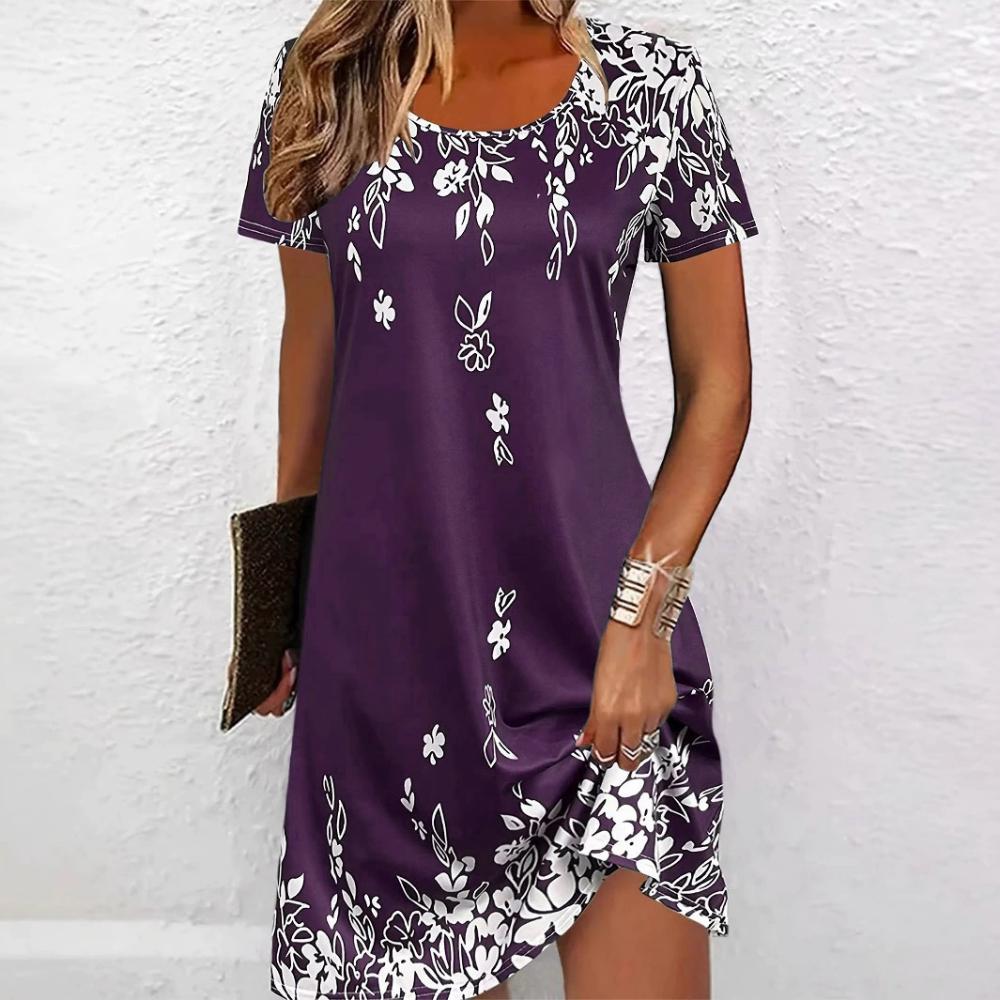 Elegantní dámské minišaty s květinovým vzorem, letní, s krátkým rukávem, street styl, dámské šaty s 3D potiskem květin, větší velikosti, ležérní šaty