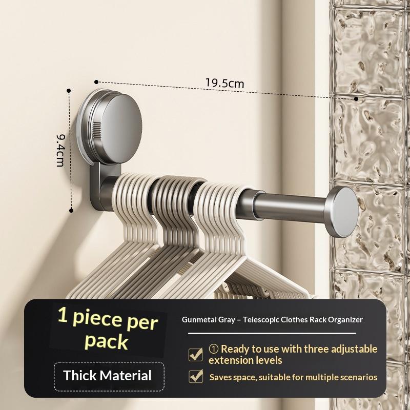 No-Drill Hanger Storage Rack Suction Cup Installation Adjustable Length Rack Retractable Multi-Function Hanger Container