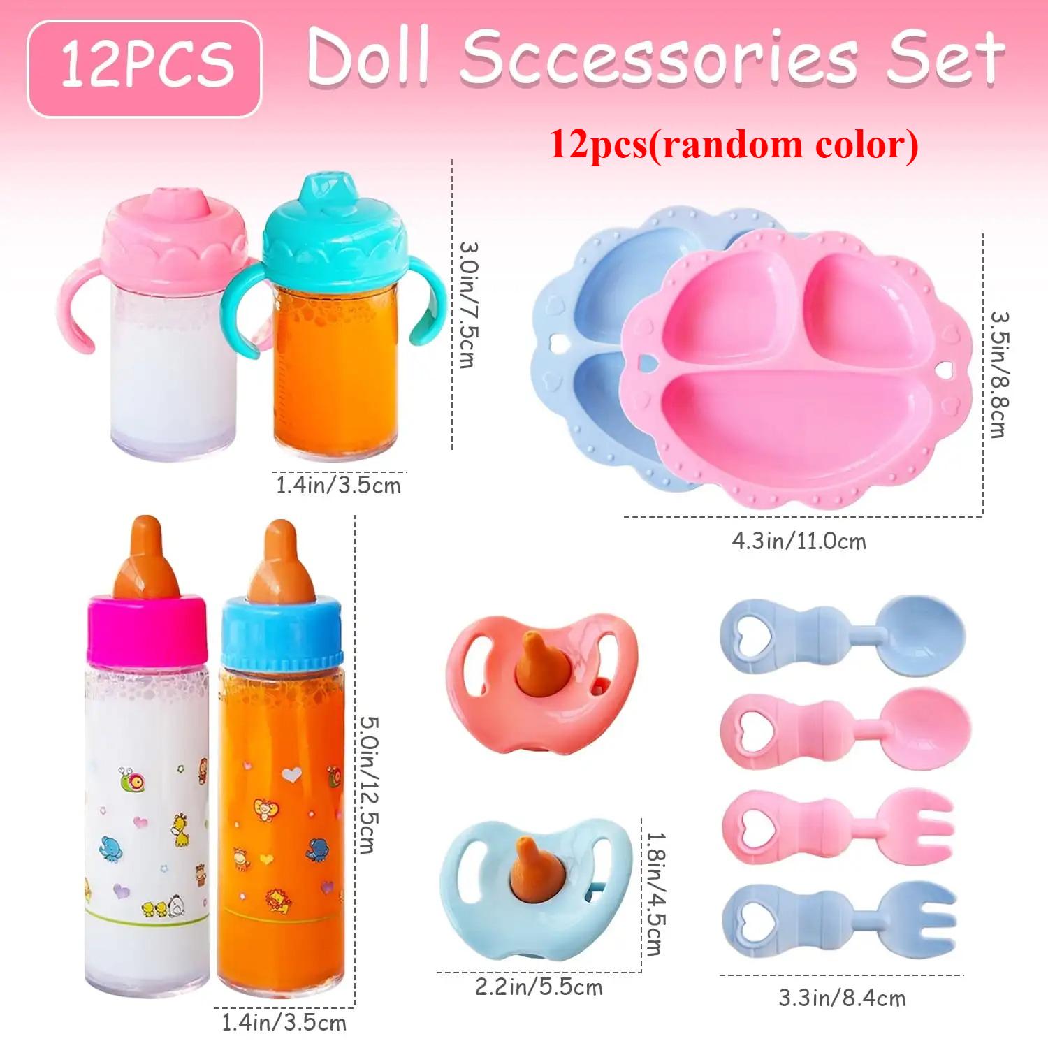 

12 Pcs Baby Doll Accessories Set Kids Pretend Feeding & Caring Play Toy Set With Magic Disappearing Milk Juice Bottles Pacifier