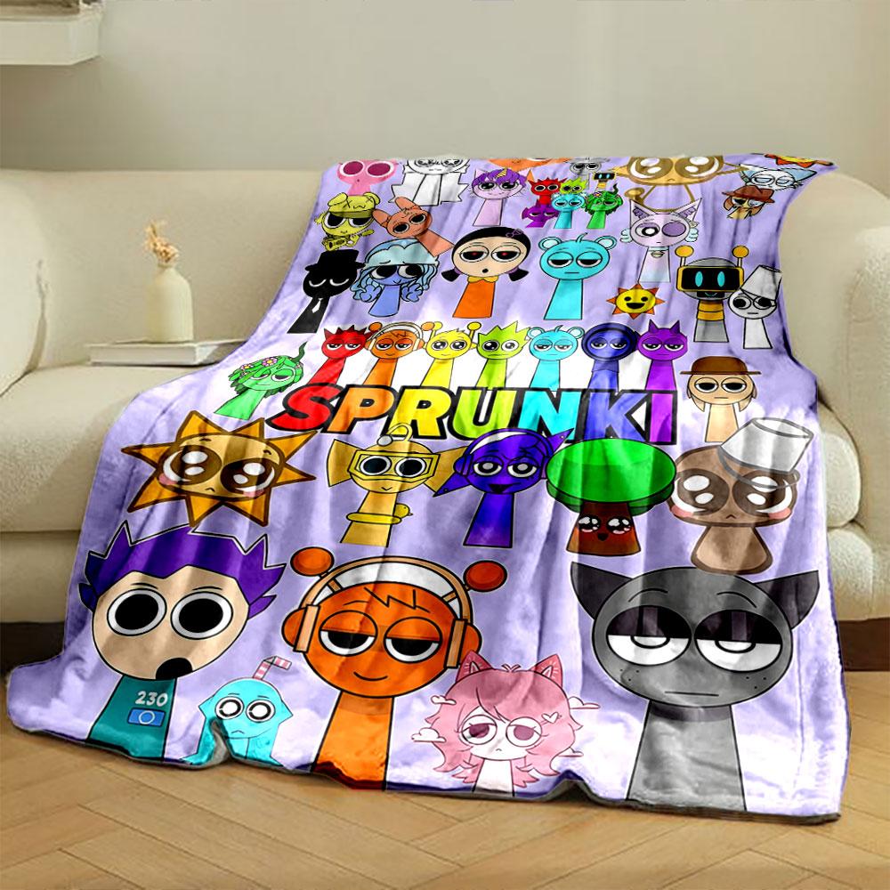 Colorful cartoon characters with big round eyes and varied designs. for all seasons blanket lunch break throw gift