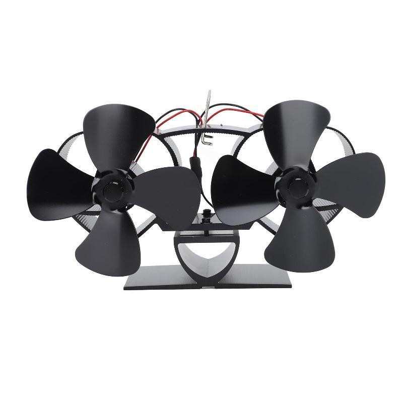 Heat Powered Stove Fan, 4 Blades Aluminum Alloy Fireplace Fan, Dual Head Wood Stove Fan for Efficient Heat Circulation, Replacement for Kerosene