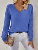 V-Neck Crochet Jacquard Sweater: Women's Loose Fit, Long Sleeve Pullover for Spring & Autumn
