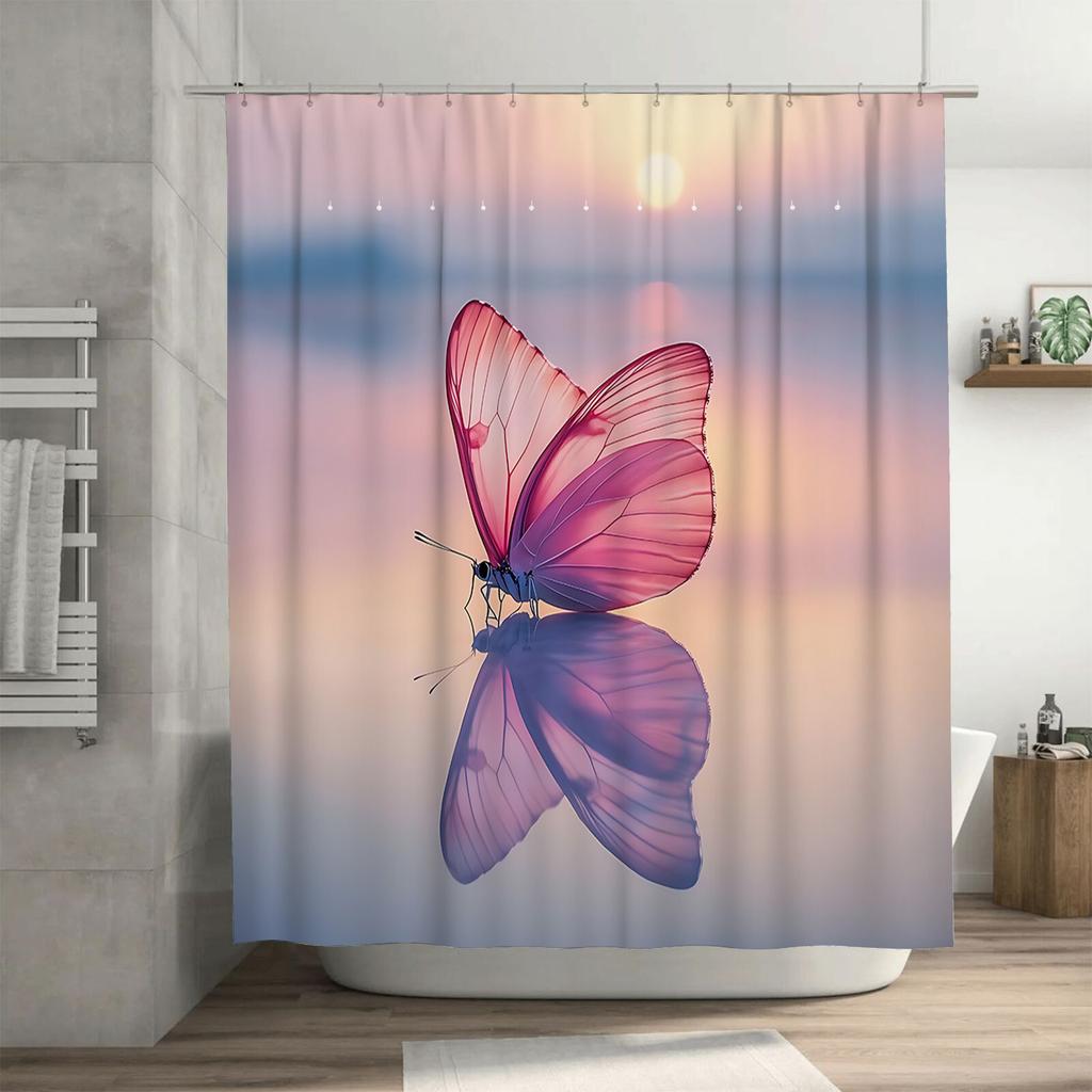 Beautiful Butterfly Sunset Shower Curtain for Home Bathroom Decor - Pink and Purple Design Waterproof Durable Non Transparent
