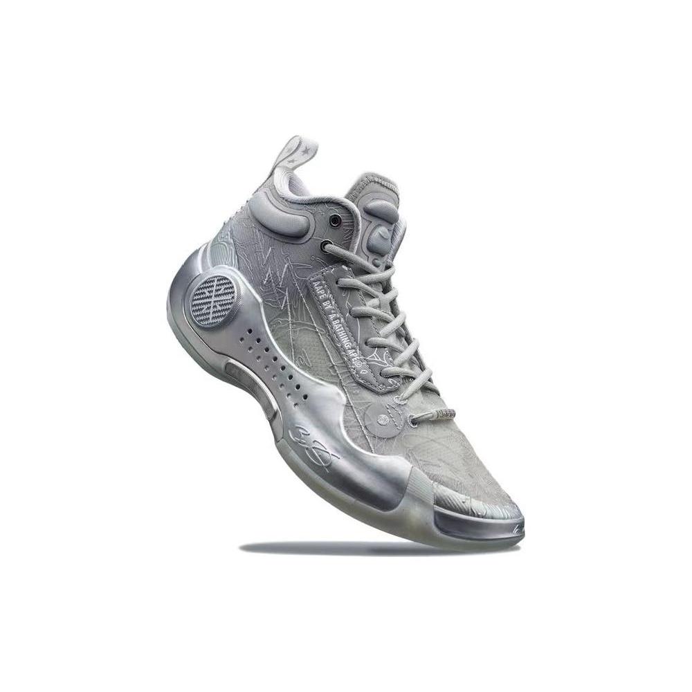 Aape X Li Ning Way Of Wade 10 Cushioning Slip Resistant Abrasion Resistant Mid Top Basketball Shoes Gray ABAS175-1