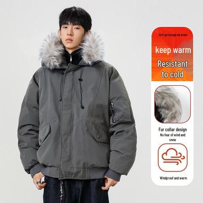 Men's American Style Fur Collar Thick Cotton Parka - Winter Outdoor Warm Coat for Couples