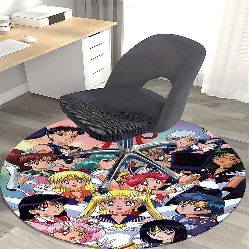 1pc Sailor Moon Anime Round Carpet Office Chair Mat, NonSlip Rug for Home Decor, Seasonal Gift, Suitable for Office, Living Room
